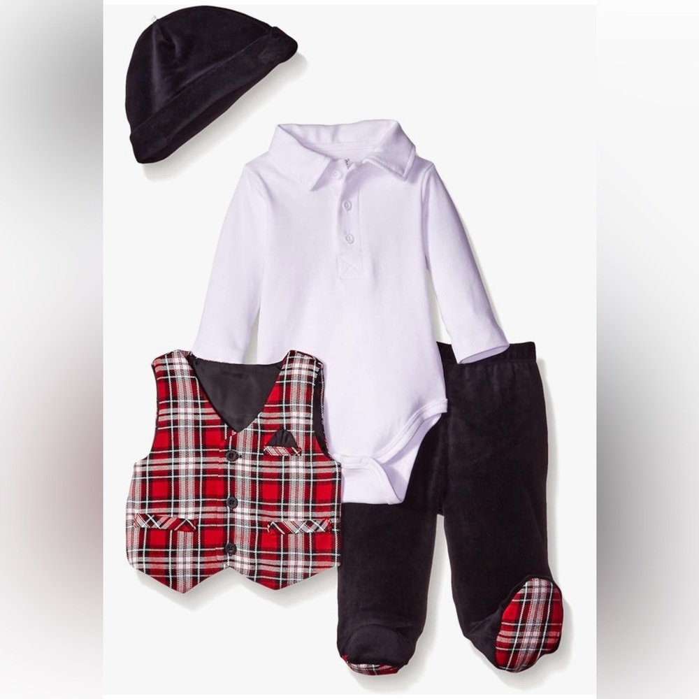 Little Me Baby Boys' Plaid 4 Piece Vest Set- 6 months